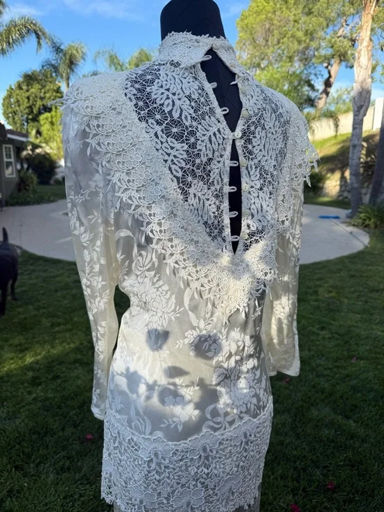 Jessica McClintock OffWhite Lace High-Neck Long Sleeve Wedding Top and Skirt Set - Picture 5 of 10